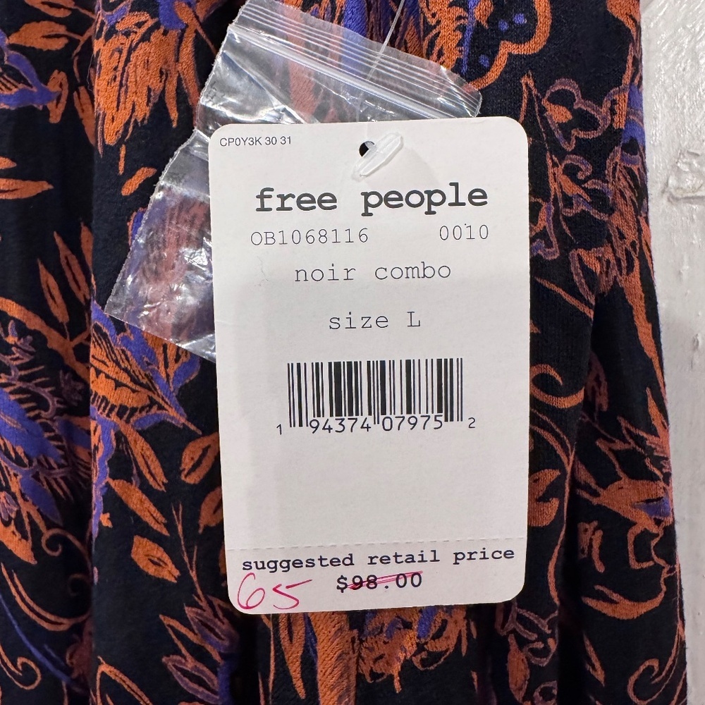 Free People NWT Floral Long Sleeve Mini Dress Noir Combo Size Large - Picture 3 of 11